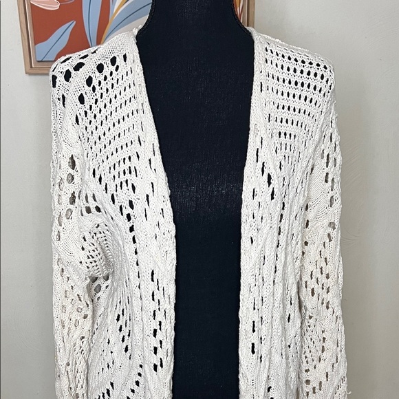 Lucky Brand Crochet Cardigan Open-Knit Sweater Size S - Picture 7 of 11